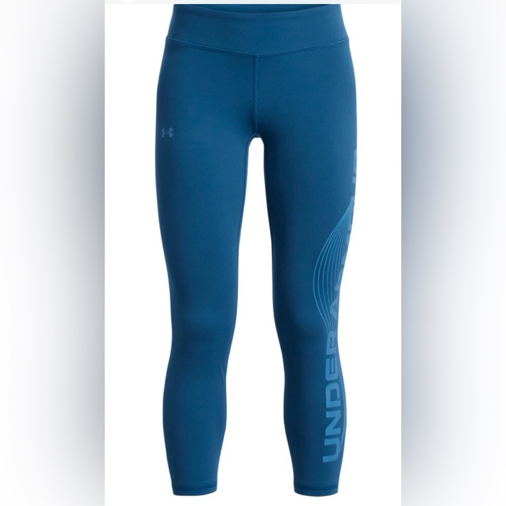 NWT Girls Under Armour Fitted Logo Motion Crop Leggings Youth Large Blue
